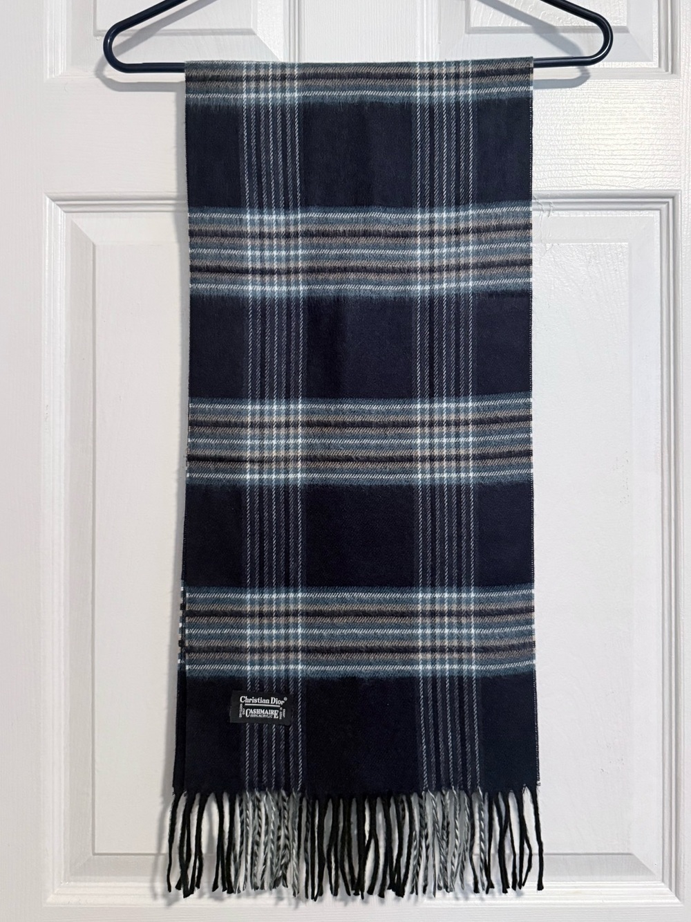Christian Dior Cashmaire Scarf 54”X11” 100% Acrylic Made in Japan Blue Gray